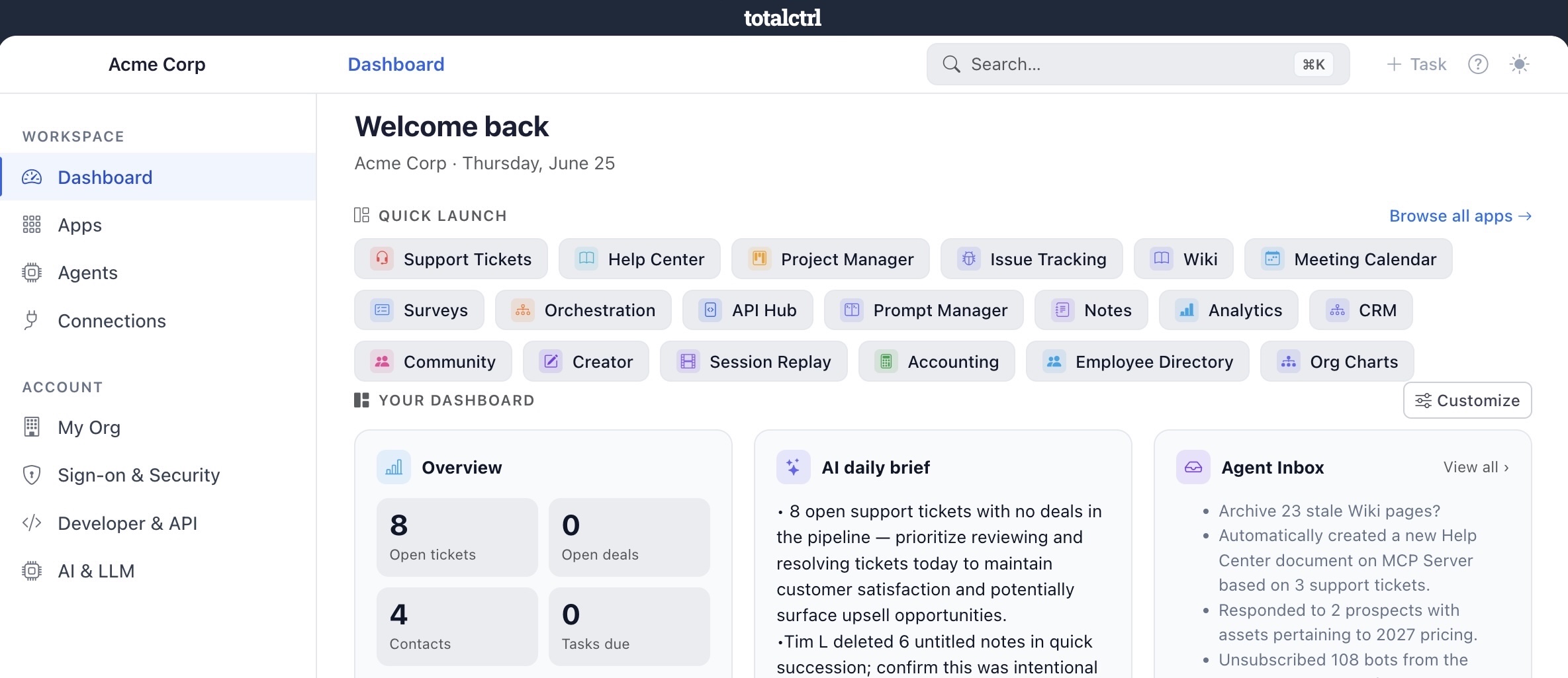 TotalCtrl dashboard